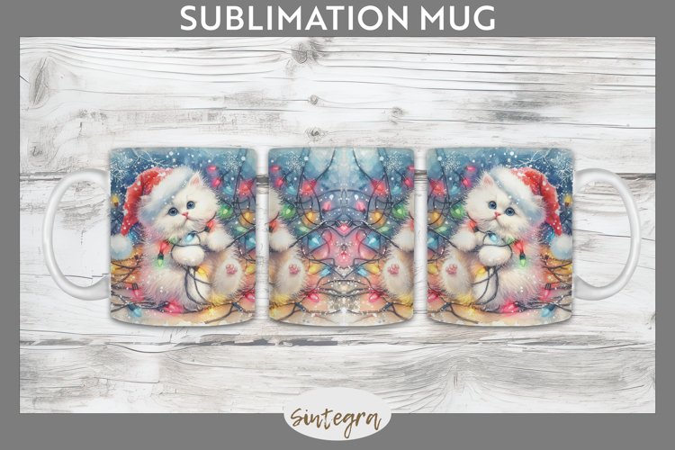 Christmas Cat Entangled in Lights Mug Wrap Sublimation example image 1
