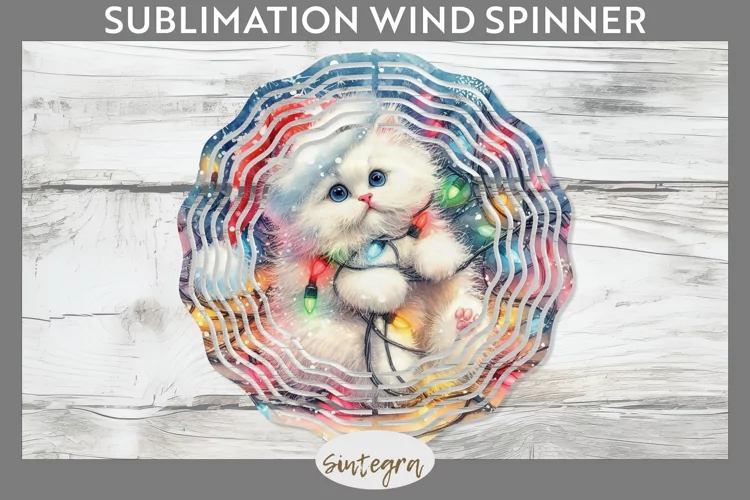 Christmas Cat Entangled in Lights Wind Spinner Sublimation
