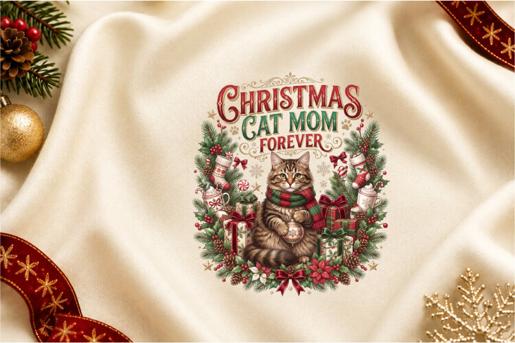 Christmas Cat Mom Forever Sublimation PNG example image 1