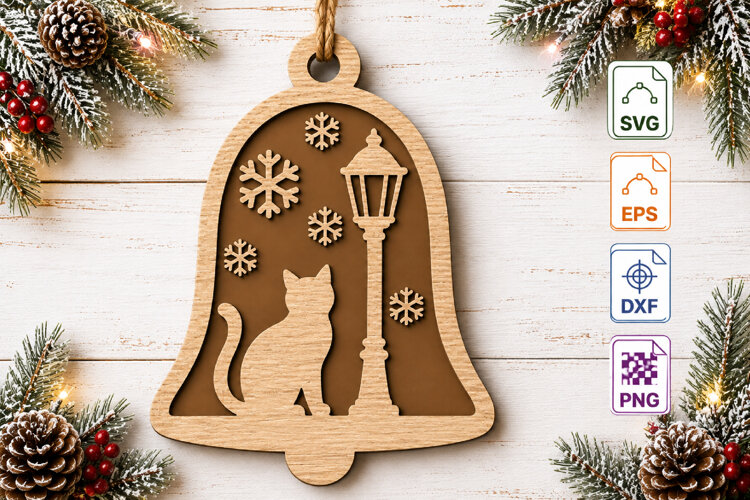 Christmas Cat Ornament SVG Laser Cut example image 1