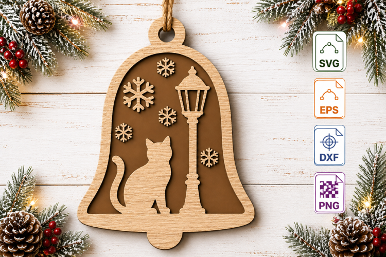 Christmas Cat Ornament SVG Laser Cut