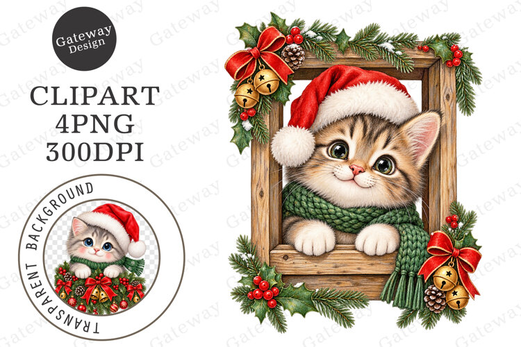 Christmas Cat Peeking Clipart PNG example image 1
