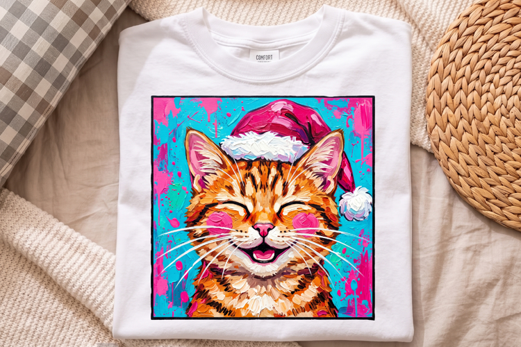 Christmas Cat PNG Cheerful Impasto Holiday Sublimation