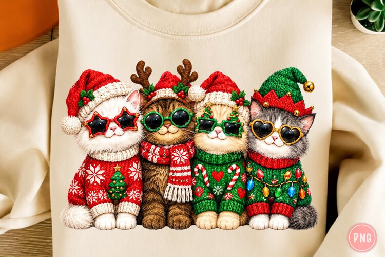 Christmas Cat PNG, Funny Christmas PNG, Cat Sublimation example image 1