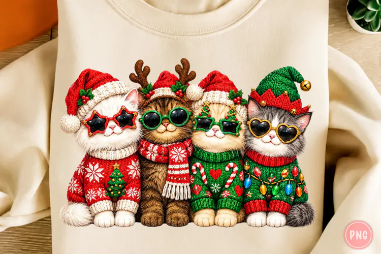Christmas Cat PNG, Funny Christmas PNG, Cat Sublimation