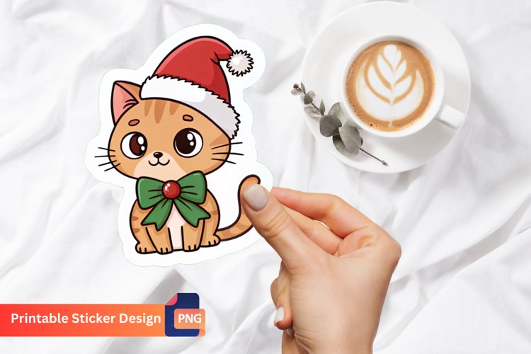 Christmas Cat Sticker, Christmas Stickers for Cat Lovers