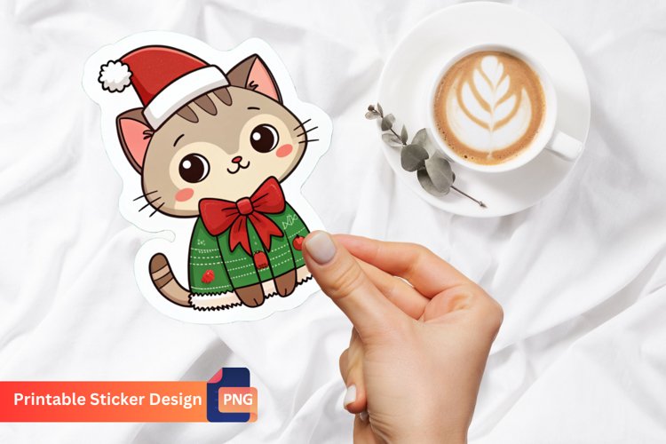 Christmas Cat Sticker, Christmas Stickers for Cat Lovers