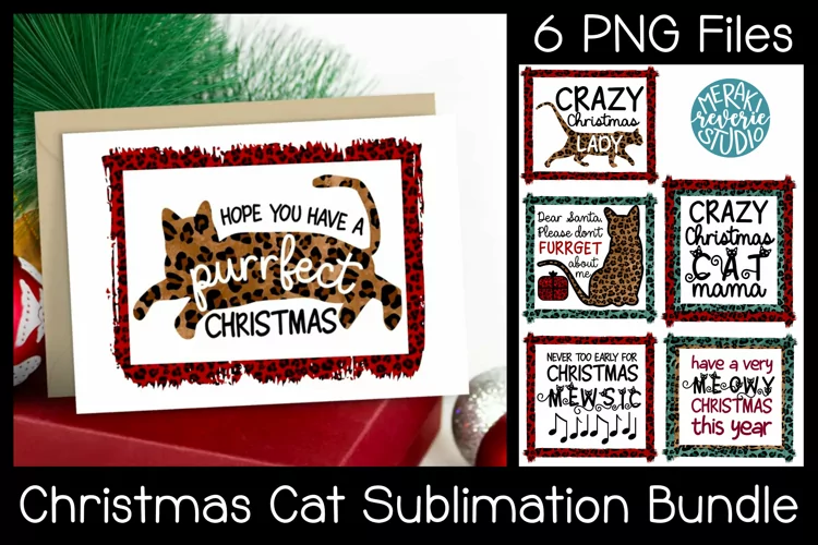 Christmas Cat PNG Bundle | Cat Sublimation Designs