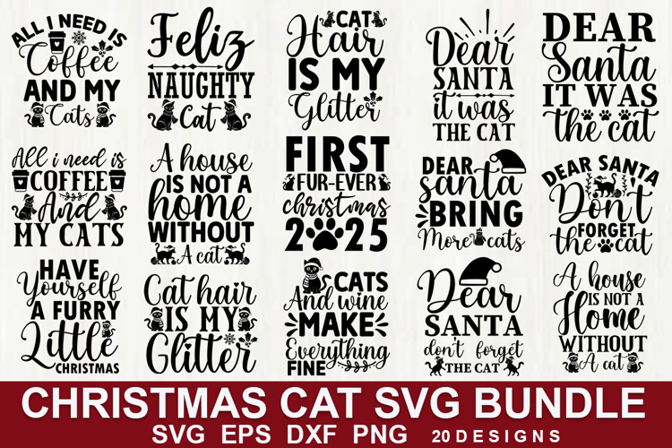 Christmas Cat SVG Bundle| Cute Pet Lover Designs, Christmas