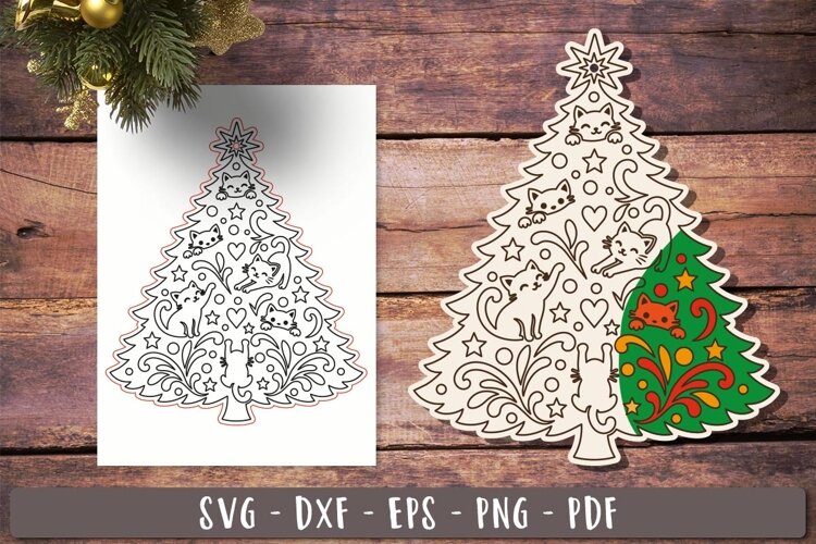 Christmas Cat Tree Coloring Ornament SVG Painting Toy