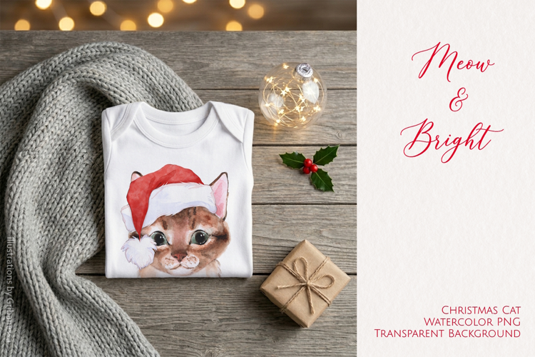 Christmas Cat Watercolor PNG