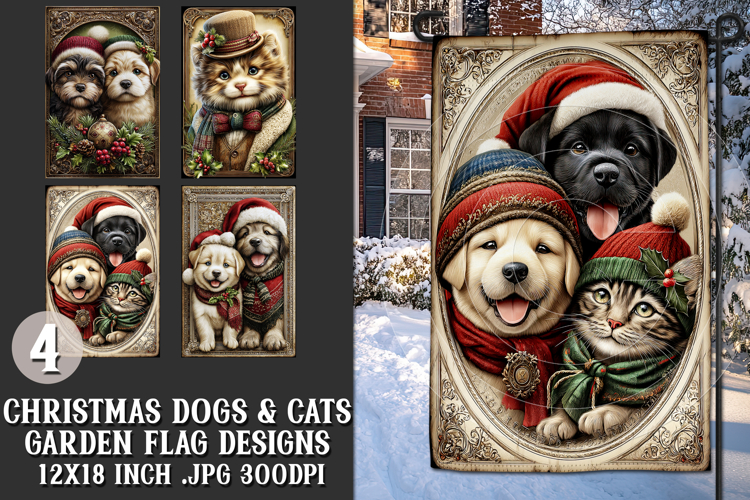 Christmas Garden Flag, Christmas Dog Cat Garden Flags, s5