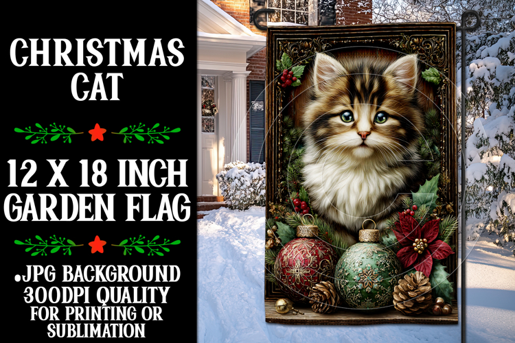 Christmas Garden Flag, Christmas Cat Garden Flag, d25