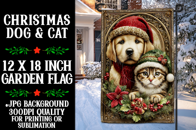 Christmas Garden Flag, Christmas Cat Dog Garden Flag, d27