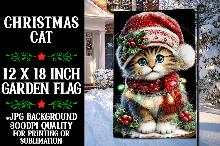 Christmas Garden Flag, Christmas Cat Garden Flag, d30