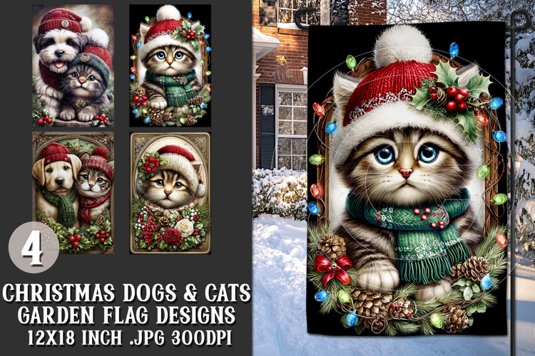 Christmas Garden Flag, Christmas Dog Cat Garden Flags, s3