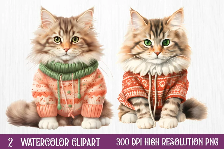 Christmas Cats Sublimation Clipart, Christmas Cats Clipart