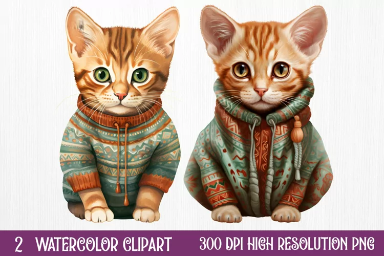 Christmas Cats Sublimation Clipart, Christmas Cats Clipart