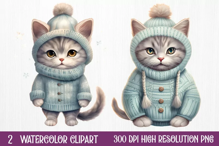 Christmas Cats Sublimation Clipart, Christmas Cats Clipart