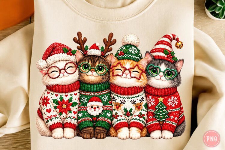 Christmas Cats PNG, Funny Christmas Sublimation, Xmas PNG example image 1