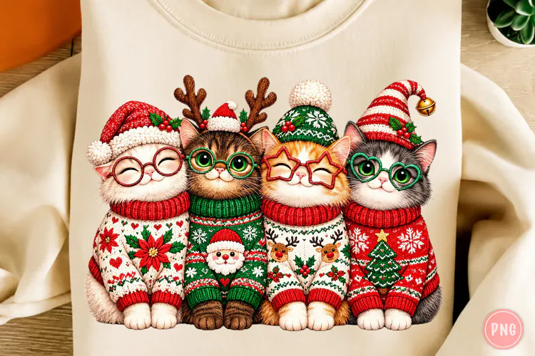 Christmas Cats PNG, Funny Christmas Sublimation, Xmas PNG