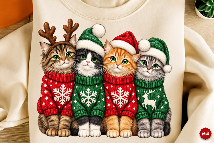 Christmas Cats PNG, Holiday Cat Crew Sublimation Design
