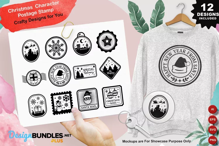 Christmas Character Postage Stamp Clipart Set