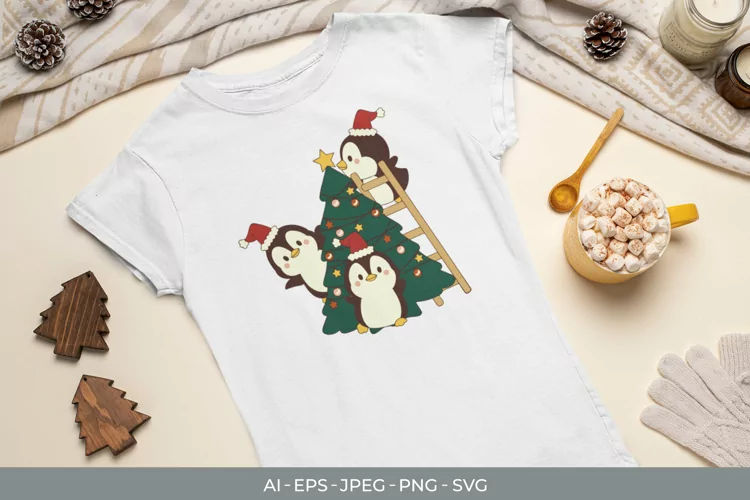 Penguins are Arranging Christmas Tree Illustration