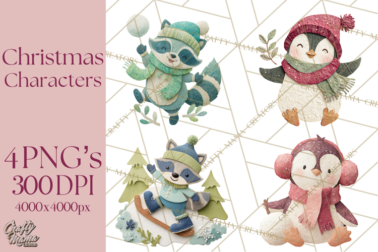 Christmas Characters PNG, Cut-Paper Collage Winter Animals