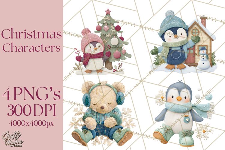 Christmas Characters PNG, Cut-Paper Collage Winter Animals