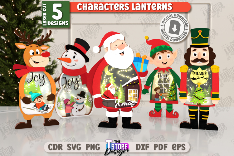 Christmas Characters Lanterns Laser Cut Bundle, Night Light