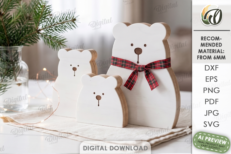 Christmas Polar Bears Stand Laser Cut. Stand Decor SVG
