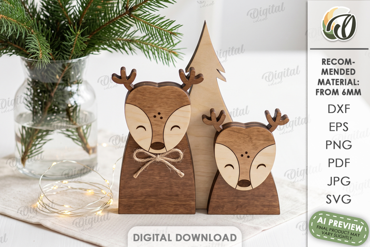 Christmas Reindeer Stand Lasercut. Christmas Stand Decor SVG