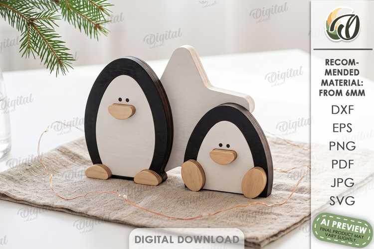 Christmas Penguins Stand Lasercut. Christmas Stand Decor SVG