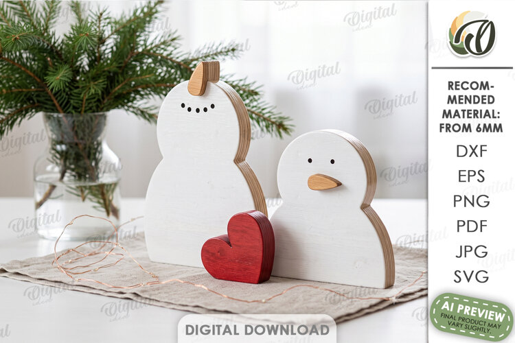 Christmas Snowmen Stand Laser Cut. Christmas Stand Decor SVG example image 1