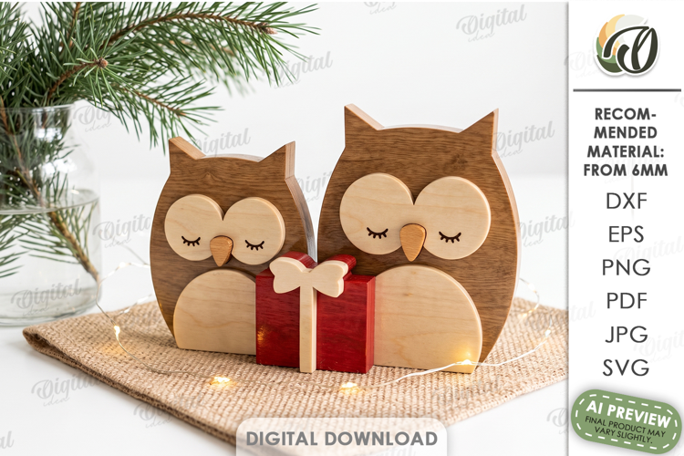 Christmas Owls Stand Laser Cut. Christmas Stand Decor SVG