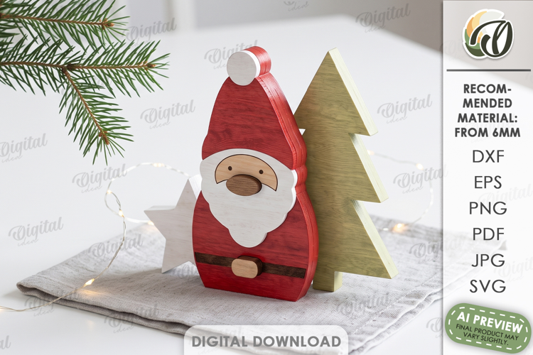 Christmas Santa Claus Stand Laser Cut. Stand Decor SVG