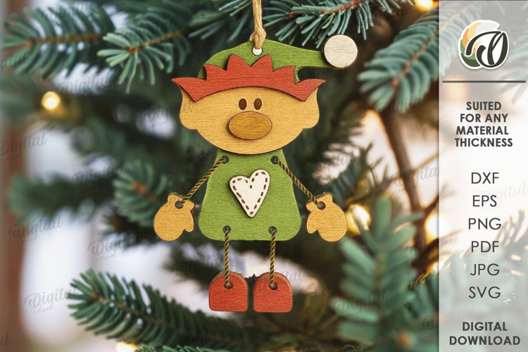 Christmas Character Tree Ornament Laser Cut. Elf SVG