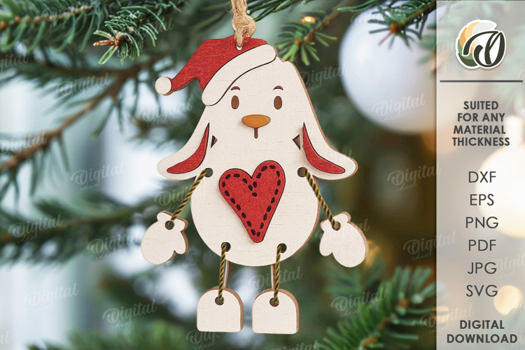 Christmas Character Tree Ornament Laser Cut. Bunny SVG