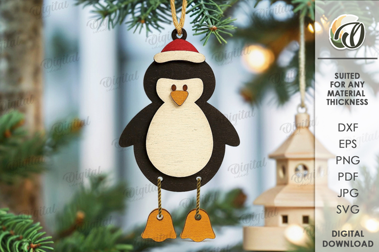 Christmas Character Tree Ornament Laser Cut. Penguin SVG