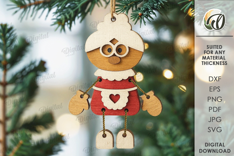 Christmas Character Tree Ornament Laser Cut. Mrs. Claus SVG