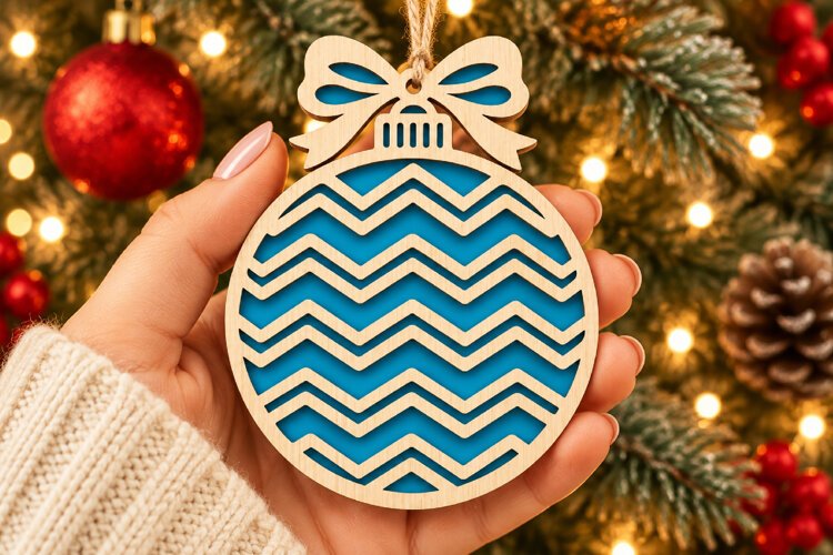 Christmas Chevron Ornament SVG, Laser Cut Bow Bauble example image 1