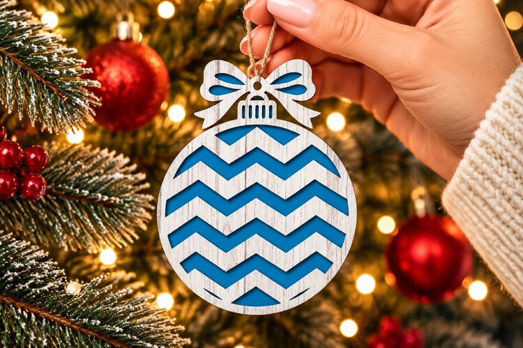 Christmas Chevron Ornament SVG, Laser Cut Bow Bauble example image 1