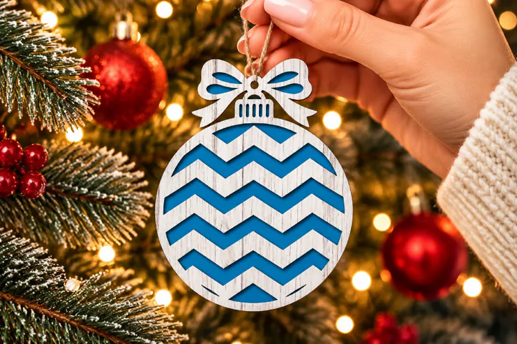 Christmas Chevron Ornament SVG, Laser Cut Bow Bauble