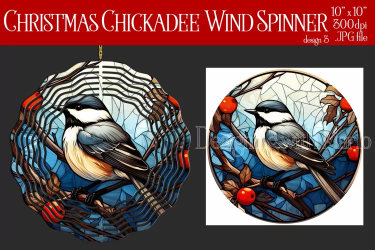 Christmas Wind Spinner, Christmas Chickadee Wind Spinner, d3