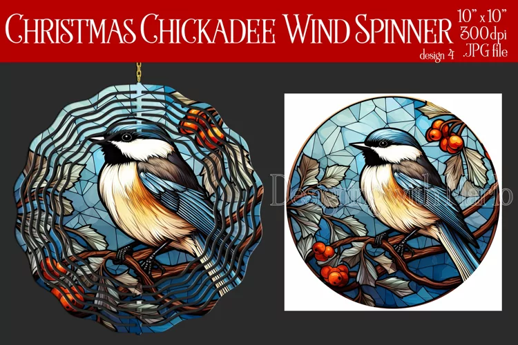 Christmas Wind Spinner, Christmas Chickadee Wind Spinner, d4