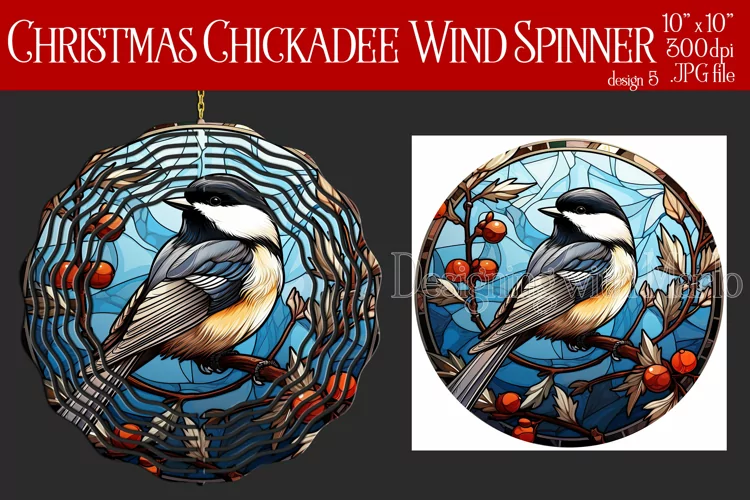 Christmas Wind Spinner, Christmas Chickadee Wind Spinner, d5