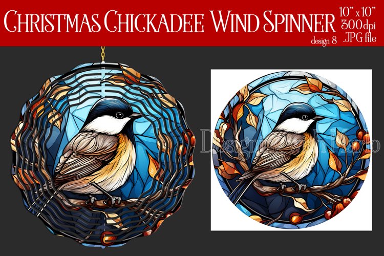 Christmas Wind Spinner, Christmas Chickadee Wind Spinner, d8 example image 1