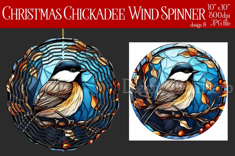Christmas Wind Spinner, Christmas Chickadee Wind Spinner, d8