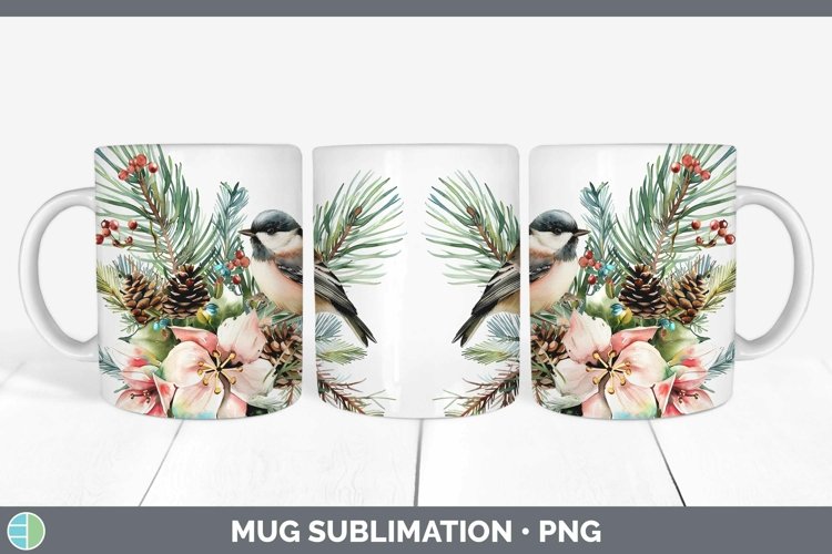 Christmas Chickadee Mug Wrap Sublimation Coffee Cup Designs